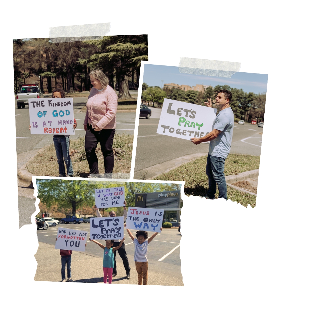 kids childrens ministry outreach holding signs on side of the road spreading the gospel truth hill church